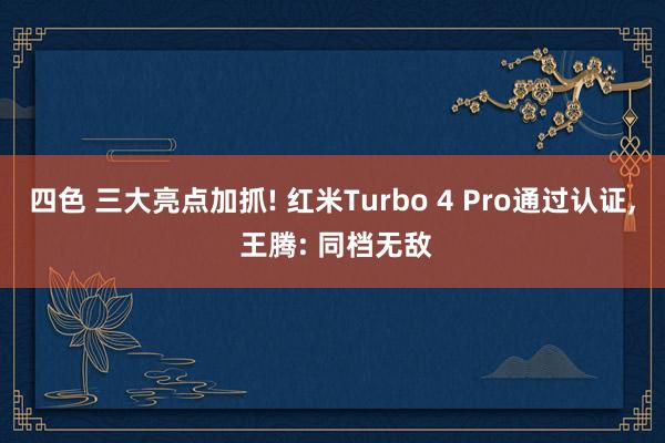 四色 三大亮点加抓! 红米Turbo 4 Pro通过认证， 王腾: 同档无敌