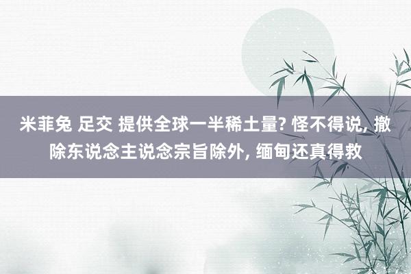 米菲兔 足交 提供全球一半稀土量? 怪不得说， 撤除东说念主说念宗旨除外， 缅甸还真得救